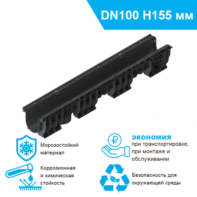 Лоток водоотводный PolyMax Basic ЛВ-10.16.15-ПП пластиковый